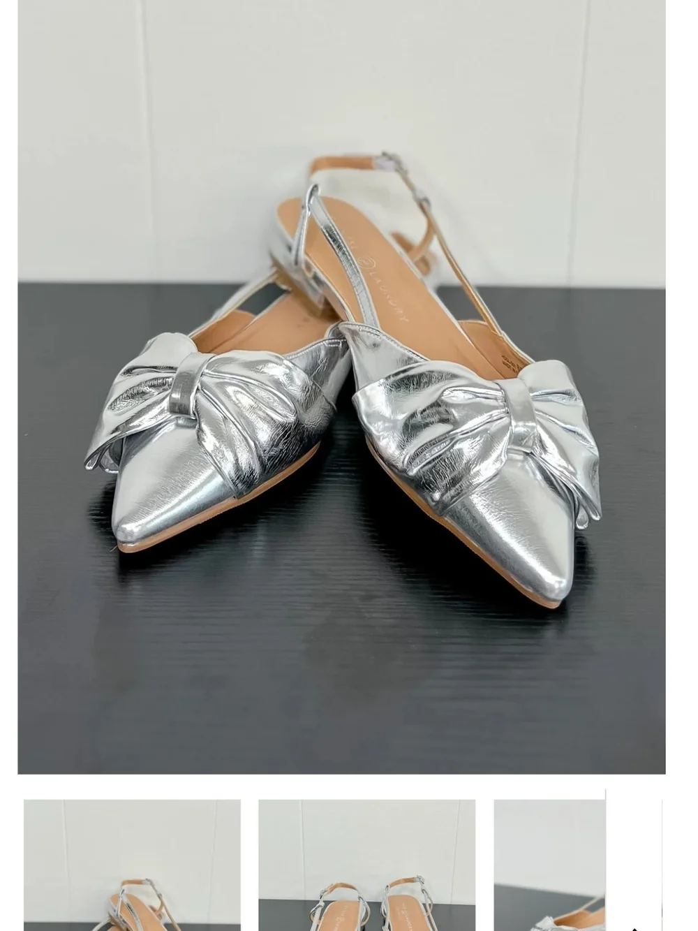 Chinese Laundry Metallic Silver Pointed Bow Slingback Flats